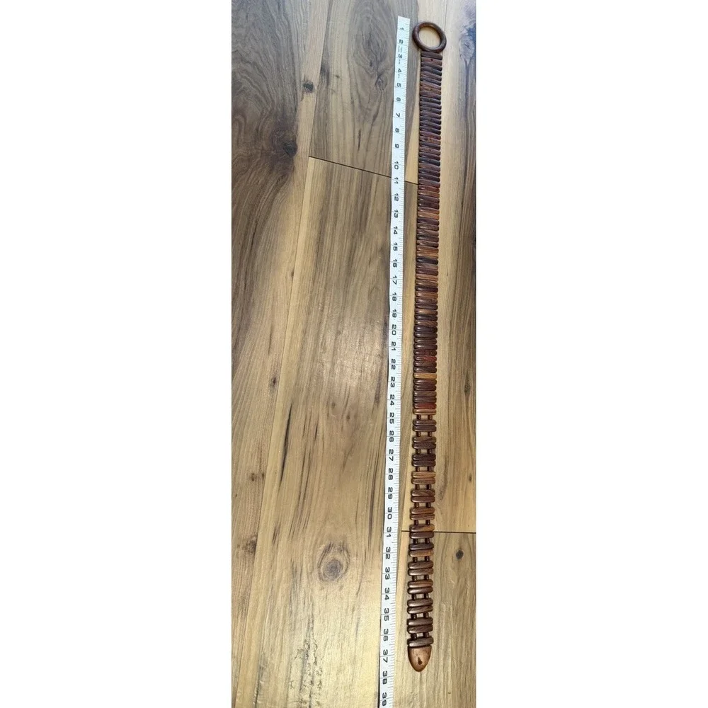 Vintage Wooden Tile Belt Boho Artisan Adjustable Wood Link Belt 38